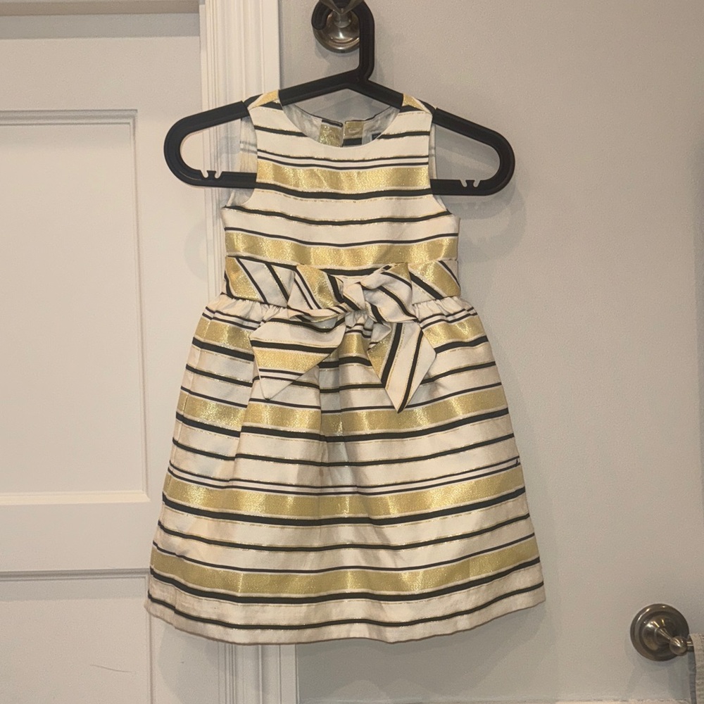 Janie and Jack Gold and White Striped Holiday Dress size 4